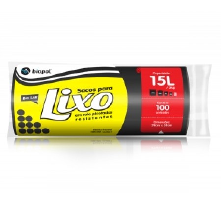 Saco de Lixo Biolar Preto 15 Litros 100un